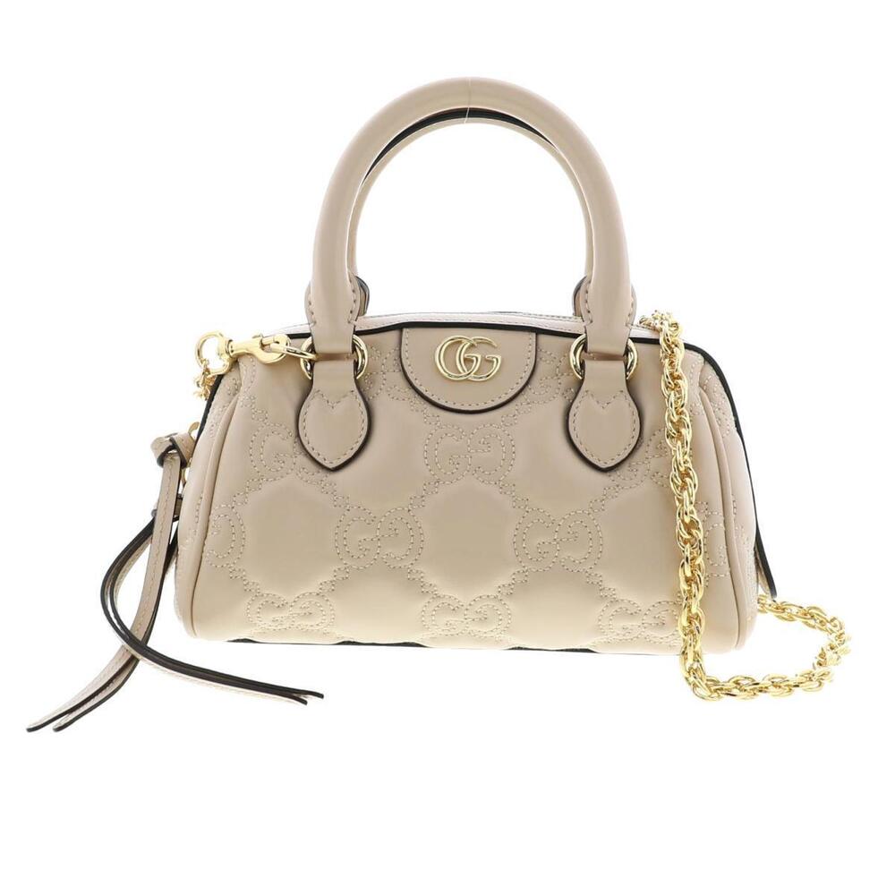 GUCCI GG Matelasse Leather Bag Shoulder Messenger Beige